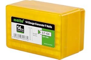 meite 14 Gauge Concrete Nails 2-1/2 Inch Leg T-Nails for Concrete Nail Gun, Galvanized Glue-collated Steel T Nailer Nail for Furring Strips Decking Truss Building, 400PCS/Box