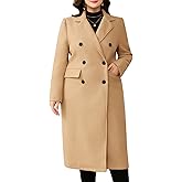 ZOMVA Women's Plus Size Wool Pea Coat Double Breasted Notch Lapel Collar Fall Winter Classic Long Trench Coat