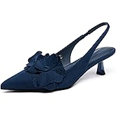 Coutgo Womens Slingback Kitten Heels Flower Closed Pointed Toe Pumps Wedding Party Dress Sandals Shoes
