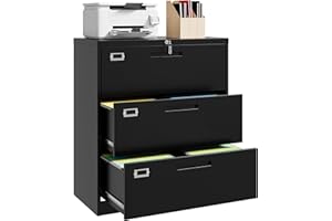 Letaya Lateral 3 Drawer File Cabinets with Lock,Metal Filing Organization Office Cabinets for Home Office Hanging Files Lette