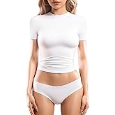 MANGOPOP Double Lined Short Sleeve Tops for Women Crew Neck T Shirts Basic Tee Womens Going Out Tops Trendy 2026