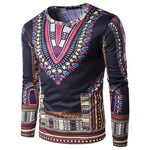 Annystore Mens Long Sleeve Dark Traditional African Clothing Dashiki Shirts