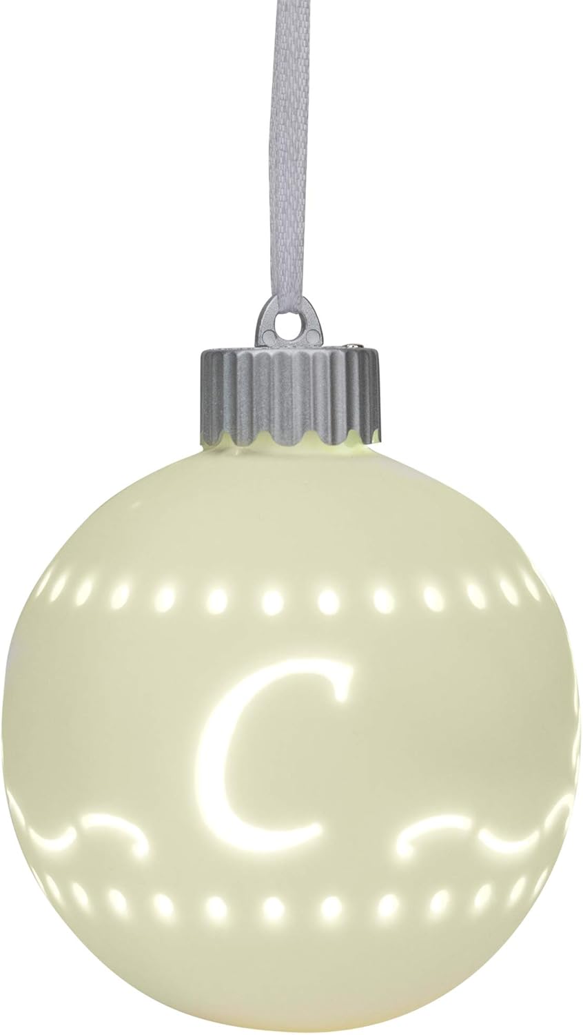 Ornaments - Mark Feldstein & Associates C LED Monogram White Bisque 4 x 4 Porcelain Ceramic Decorative Hanging Christmas Ornament