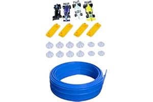 KiBcsLic Kit de piste anti-course flexible de 4 pieds, accessoires bleus avec 4 voitures jouets