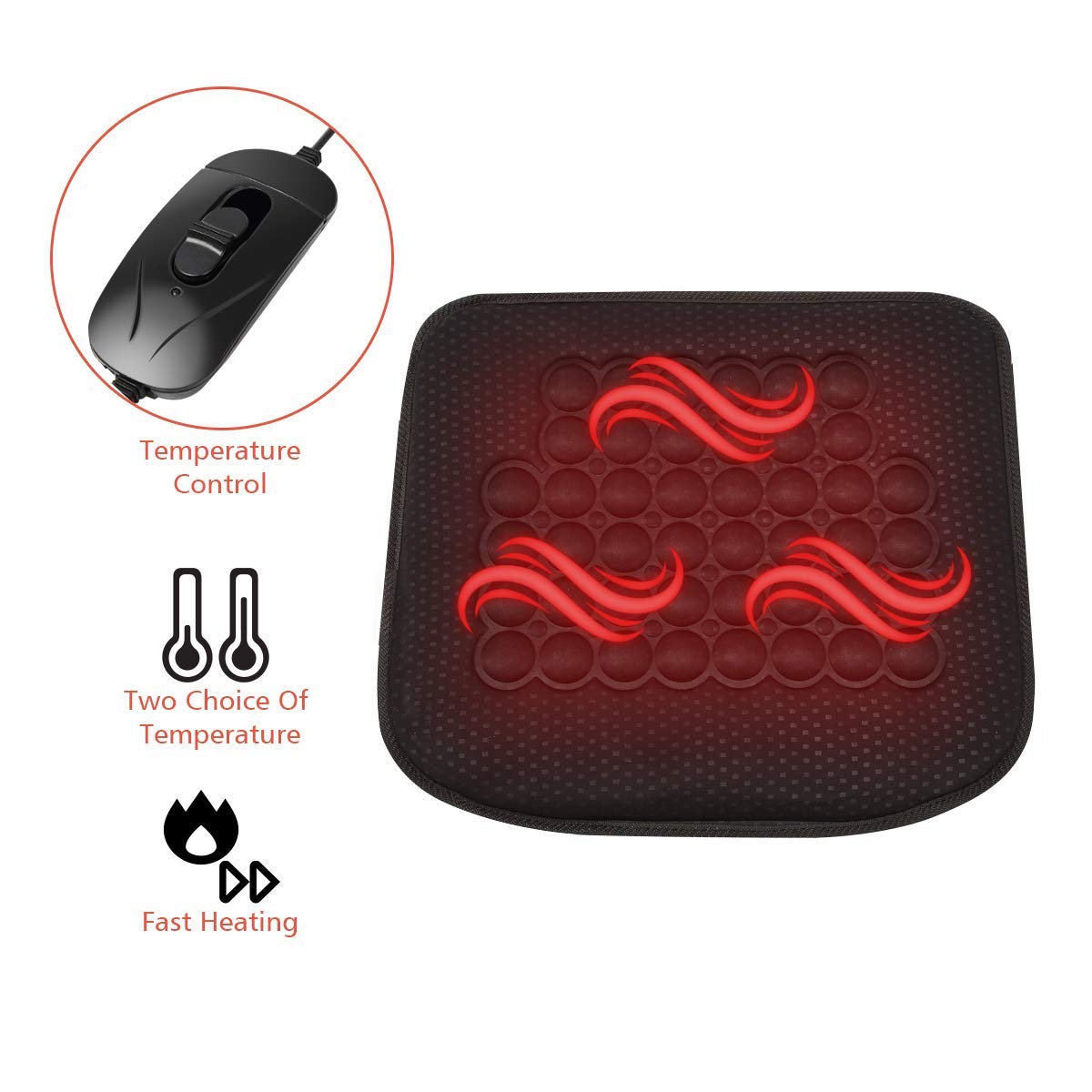 Tvird Heated seat Cushion,Seat Warmer,Car seat Cushion,Auto seat Cushions 12V Ultra Comfortable Heating Car Seat Cushion (Black,Adjustable Temperature)