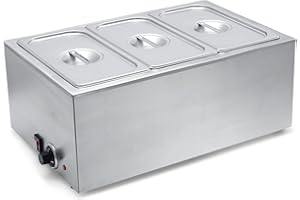 SYBO Food Warmer Commercial Grade Stainless Steel Bain Marie Easy to Clean Steam Table for Buffet Catering and Restaurants, ETL, CE ROHS Certified for Commercial, Safety (3 Sections)