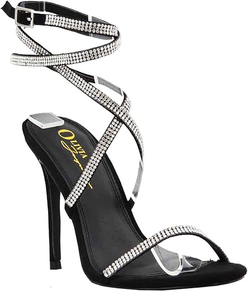 black heels with silver rhinestones