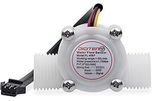 DIGITEN FL408G G1/2 Inch Water Flow Meter with BSP Thread Hall Sensor Switch, Food Grade Flow Meter Counter for 1-30L/min, White Color