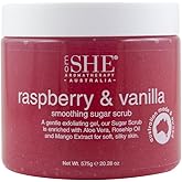 Om She Aromatherapy Raspberry & Vanilla Sugar Scrub 20.28oz - Exfoliating Body Scrub, Natural Sugar, Micro Bead Free, Rosehip Oil. Australian made.