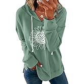 Ovanviso Women Sunflower Graphic Hoodies Long Sleeve Pullover Drawstring Sweatshirt Loose Fit Tunic Tops