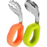FRCOLOR 1 Set elderly spoon fork kit short handle fork suite products LED training spoon utensils child spoons and forks aldult Stainless steel