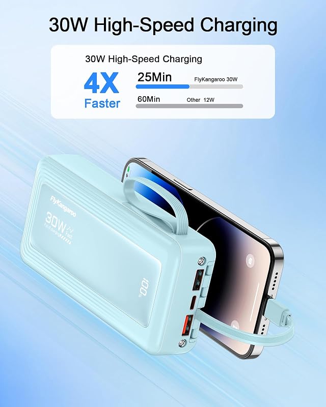 Batterie externe 27 000 mAh avec 4 câbles intégrés, fonction de charge