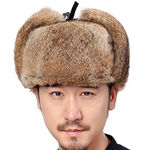 Valpeak Mens Fur Hat Rabbit Fur Russian 