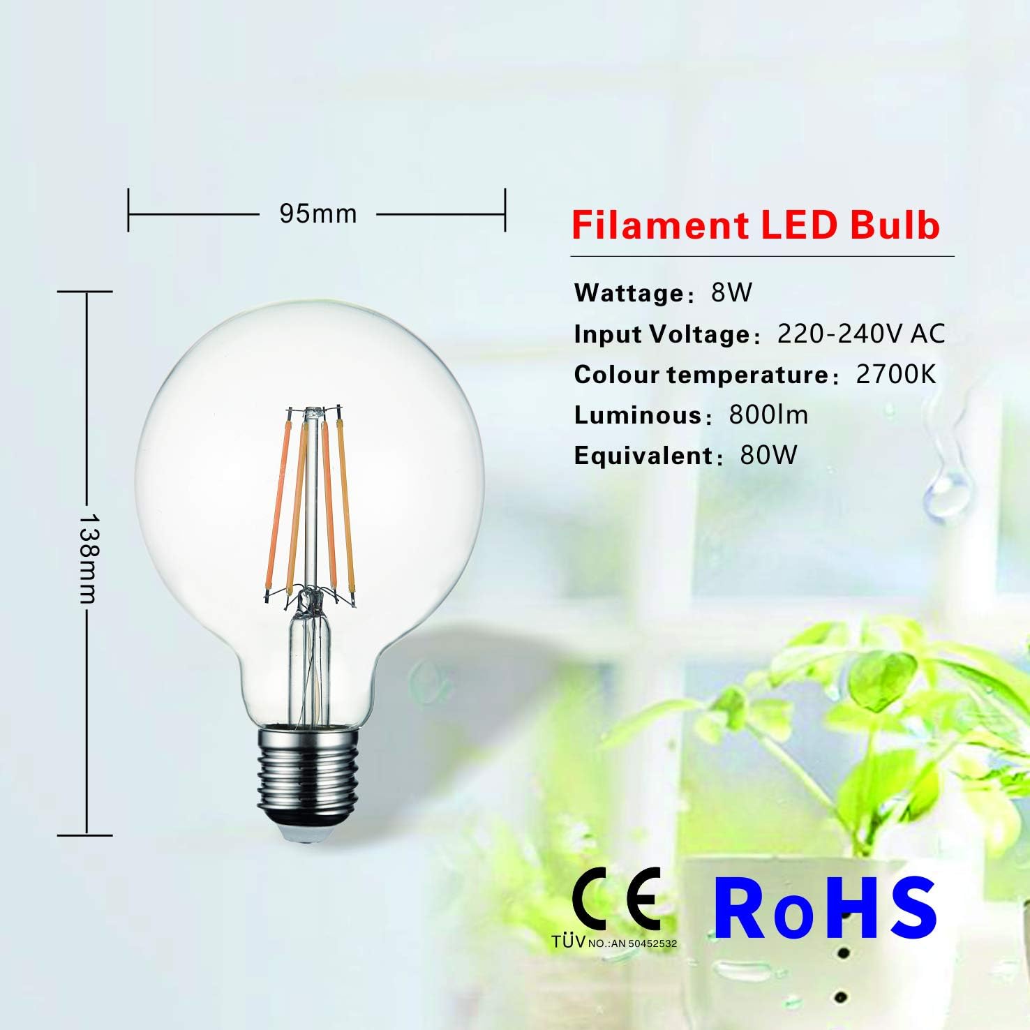 SD LUX E27 LED Bulbs Globe Vintage Filament Led Light Bulbs 8W 850LM(Equal. 75W) G95 No Flicker Edison Screw LED Bulbs - Image 3