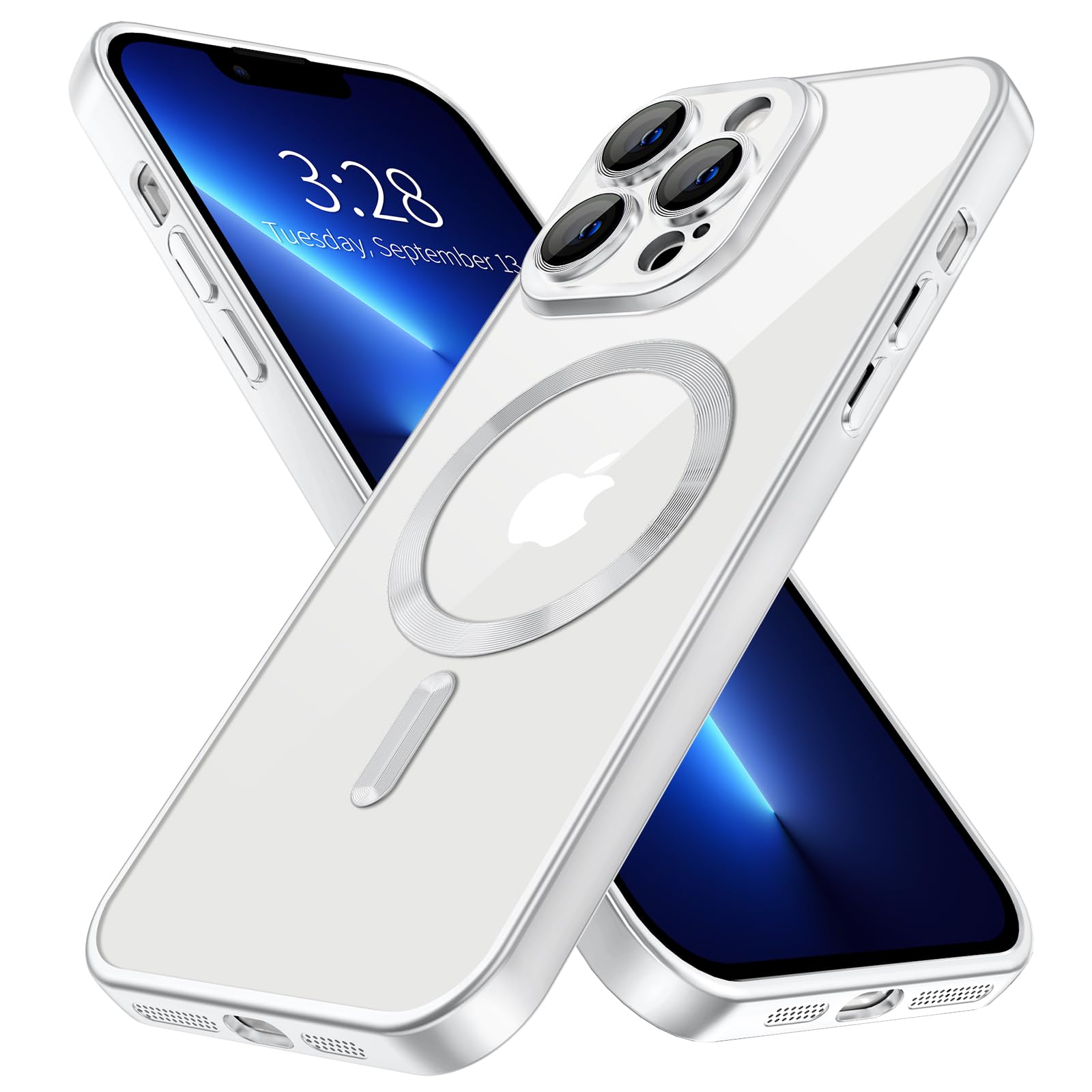 Photo 1 of Hython Magnetic Clear for iPhone 13 Pro Case with Camera Lens Protector [Compatible with MagSafe] Luxury Plating Edge Slim Soft TPU Cover Protective Phone Case for iPhone 13 Pro 6.1", Matte Silver