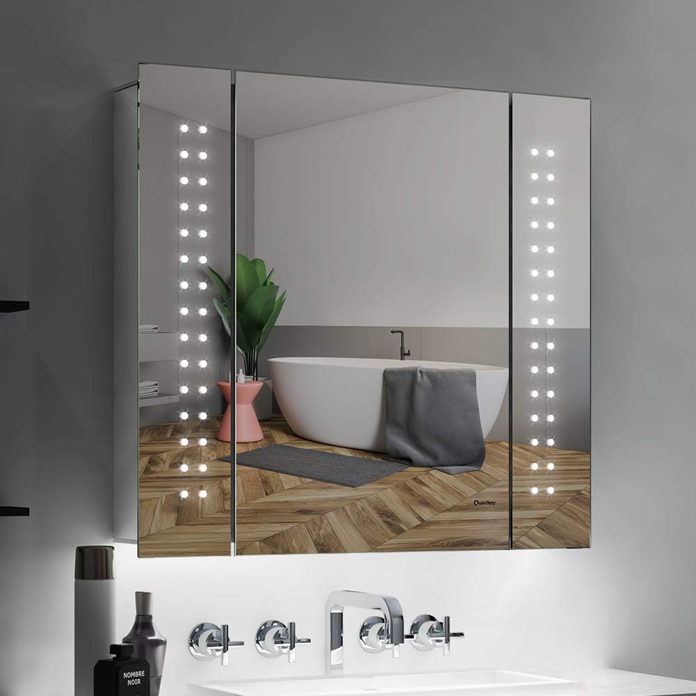 Quavikey Bathroom Wall Mounted With Mirror Aluminum Led