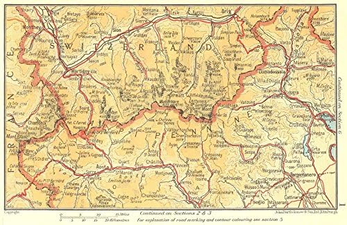 Amazon Com Alpi Pennine Alps Valais Piedmont Aosta 1953 Old Map Antique Map Vintage Map Italy Maps Wall Maps Posters Prints