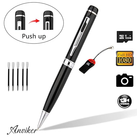 Versteckte Kamera Stift Kamera 1080p Real HD Cover Objektiv Pen Cam, kostenlose 16 GB Micro SD eingebaut und Micro SD Reader 