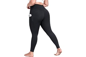 MEJING Plus Size Yoga Pants with Pockets, L-5XL Soft Stretch Leggings High Waisted, Tummy Control Thick Workout Leggings 25"