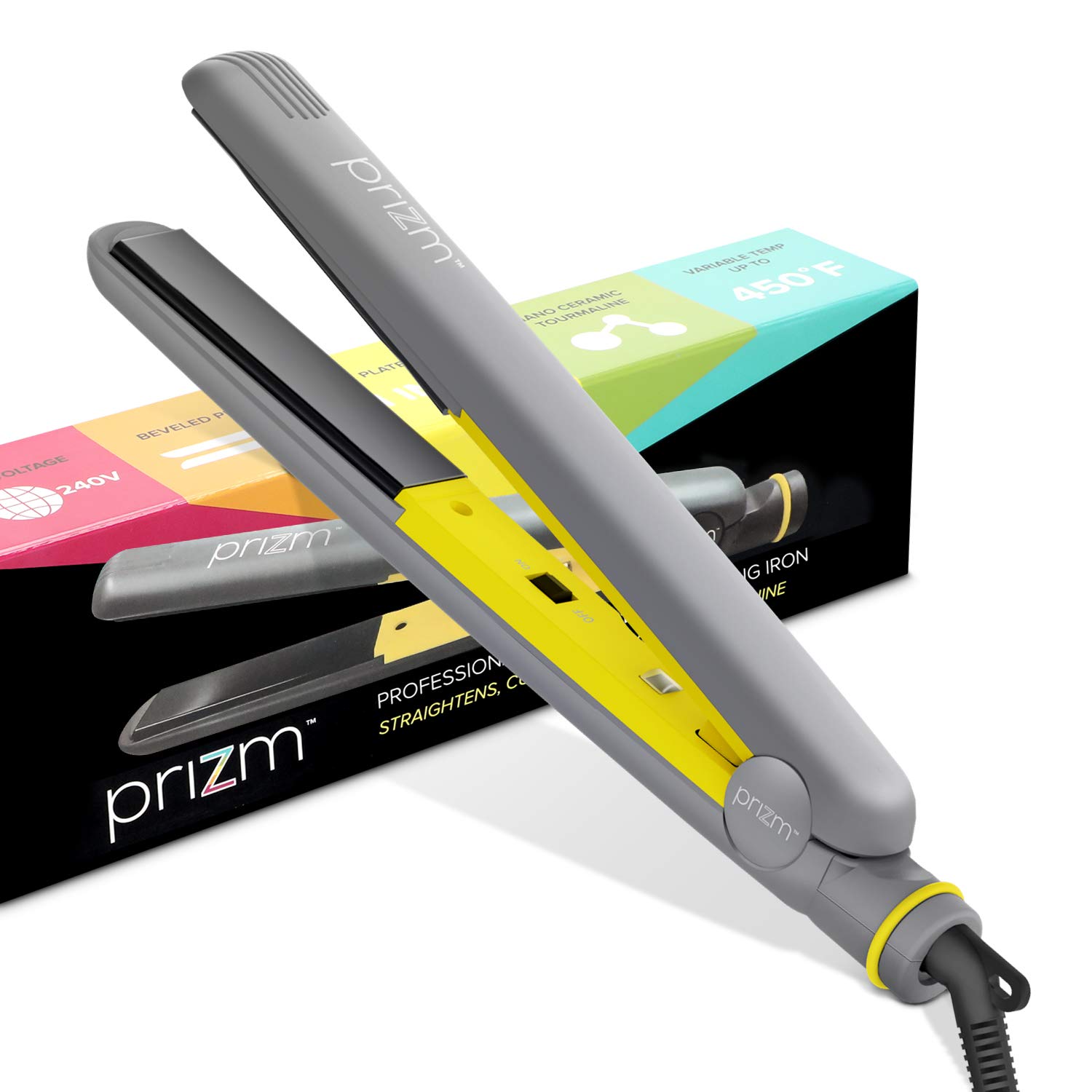 Prizm 2 in 1 Hair Straightener and Curler (1”), Professional Ceramic Tourmaline Styling Tool with Nano Ions, Dual Voltage & Adjustable Temperatures Up to 450°F