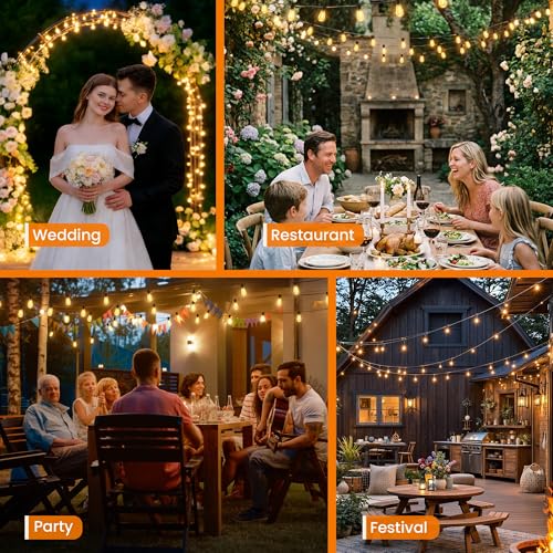 WOWLUMEN 150FT Outdoor String Lights, 62 Tear-drop LED Filament Bulbs, 2200K Cozy Warm, Connectable Hanging Lights for Outside, Shatterproof Waterproof for Patio Backyard Porch Garden Bistro UL Listed