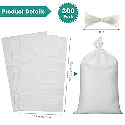 Windyun 200 Pcs White Empty Sandbags with Ties 18 x