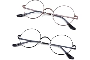 Bouryo Small Round Clear Lens Glasses for Men Women Non Prescription Circle Eyeglasses Metal Eyewear Frames