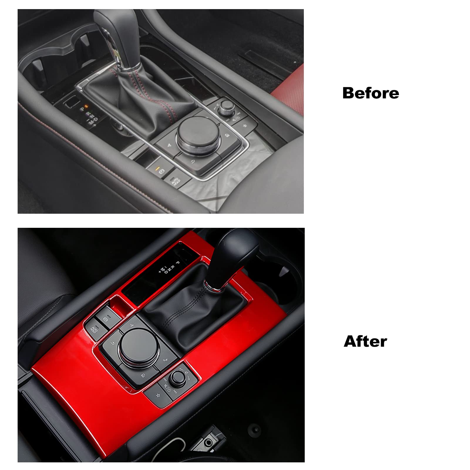 ANFOKAS for Mazda 3 2023 2022 2021 2020 Accessories Car Center Console Cover Gear Panel Gear Shift Knob Cover Trim -Red
