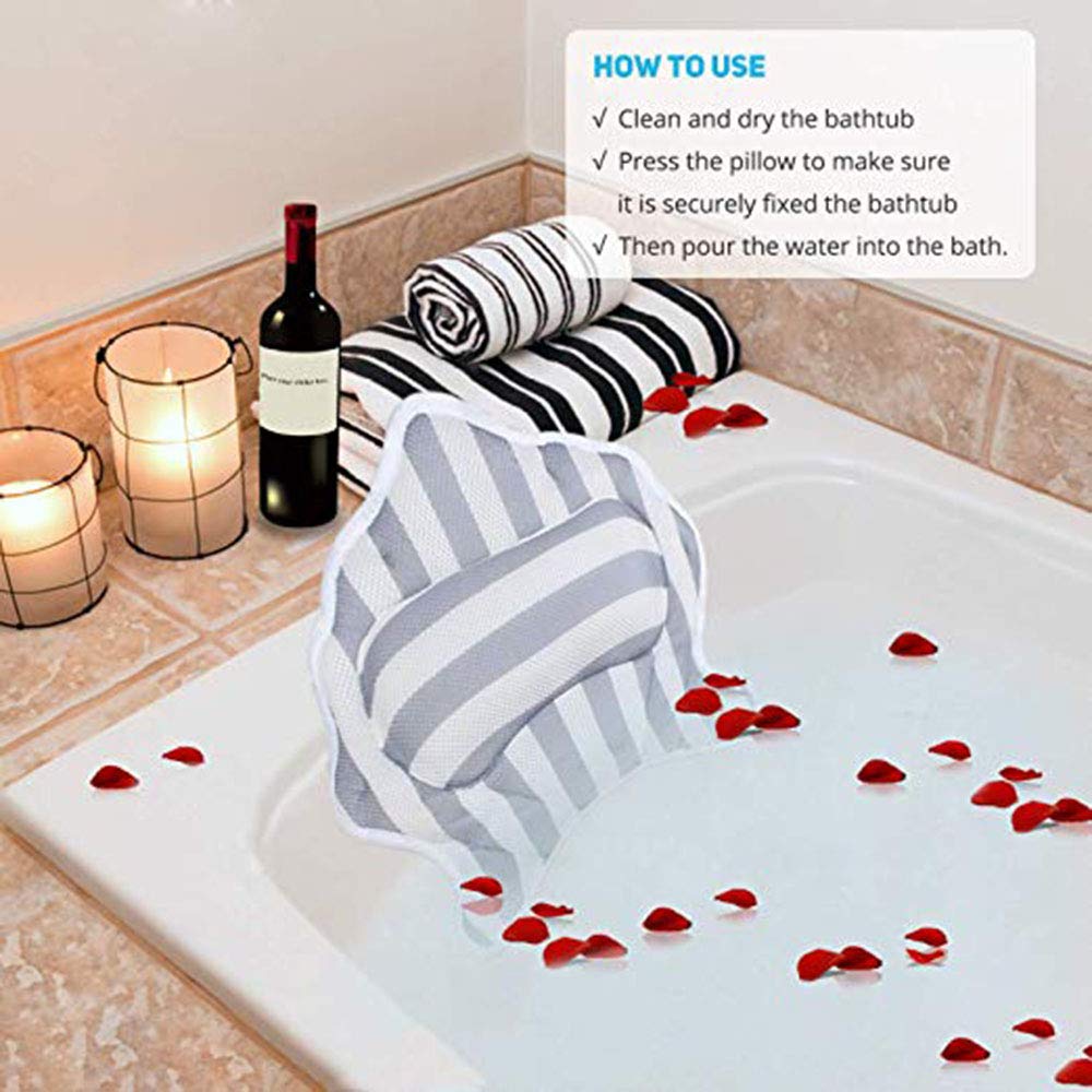 Spa Bath Pillow with 6 Suction Cups for Tub, NonSlip Bath