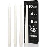 CANDWAX Ivory Taper Candles 10 inch Dripless - Set of 4 Tapered Candles - Smokeless and Unscented Taper Candlesticks Long Burning - Hand Poured Tall Candle Sticks