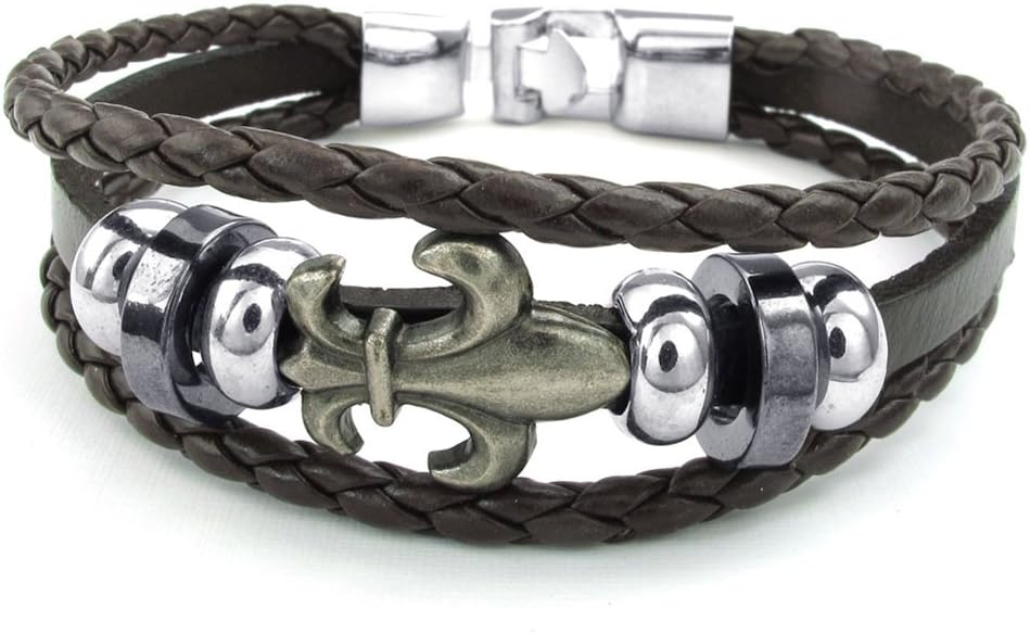 Jewelry Mens Womens Leather Bracelet, Fleur De Lis Charm Wrap Cuff Bangle, Brown