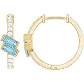 Natural Sky Blue Topaz Diamond Hoop Earrings in Silver, Aaa Quality, Certified Topaz Earrings - Gift For Special Occasions