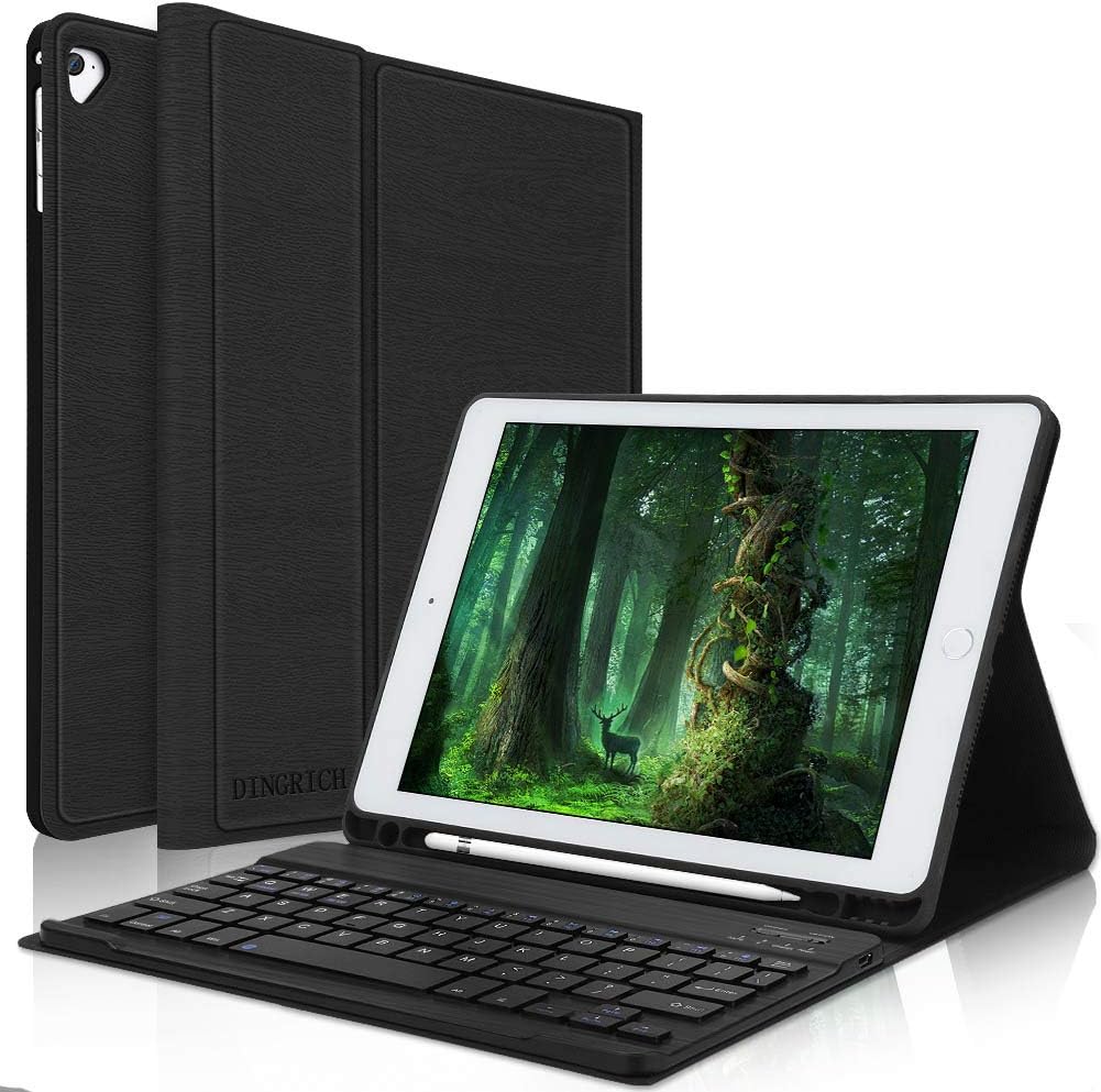 Keyboard Case for iPad 6th Generation 2018 / 5th Generation 2017 - iPad Air 2/1 - iPad Pro 9.7 inch, with Pencil Holder, Detachable Bluetooth Wireless, 7 Colors Backlit, Smart Folio Leather Cover Bag