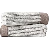 sense gnosis Beige Ribbed Striped Hand Towels Soft Absorbent Face Towels 100% Cotton Decorative Coffee Border Hand Towels for Bathroom Hotel Shower,Set of 2