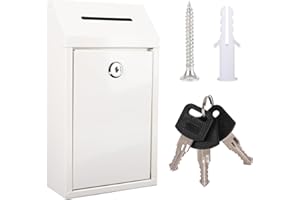 WAYASDCU Metal Donation Box with Lock Ballot Box Drop Box with Lock Suggestion Box with Slot and Locks Metal Locks Boxs Comment Box Voting Box Key Drop Box for Home Office(White,10.24 x 5.71 x 2.95 Inch)