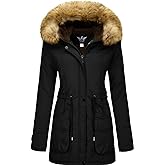 YXP Women's Winter Thicken Military Parka Jacket Warm Fleece Cotton Coat with Fur Hood