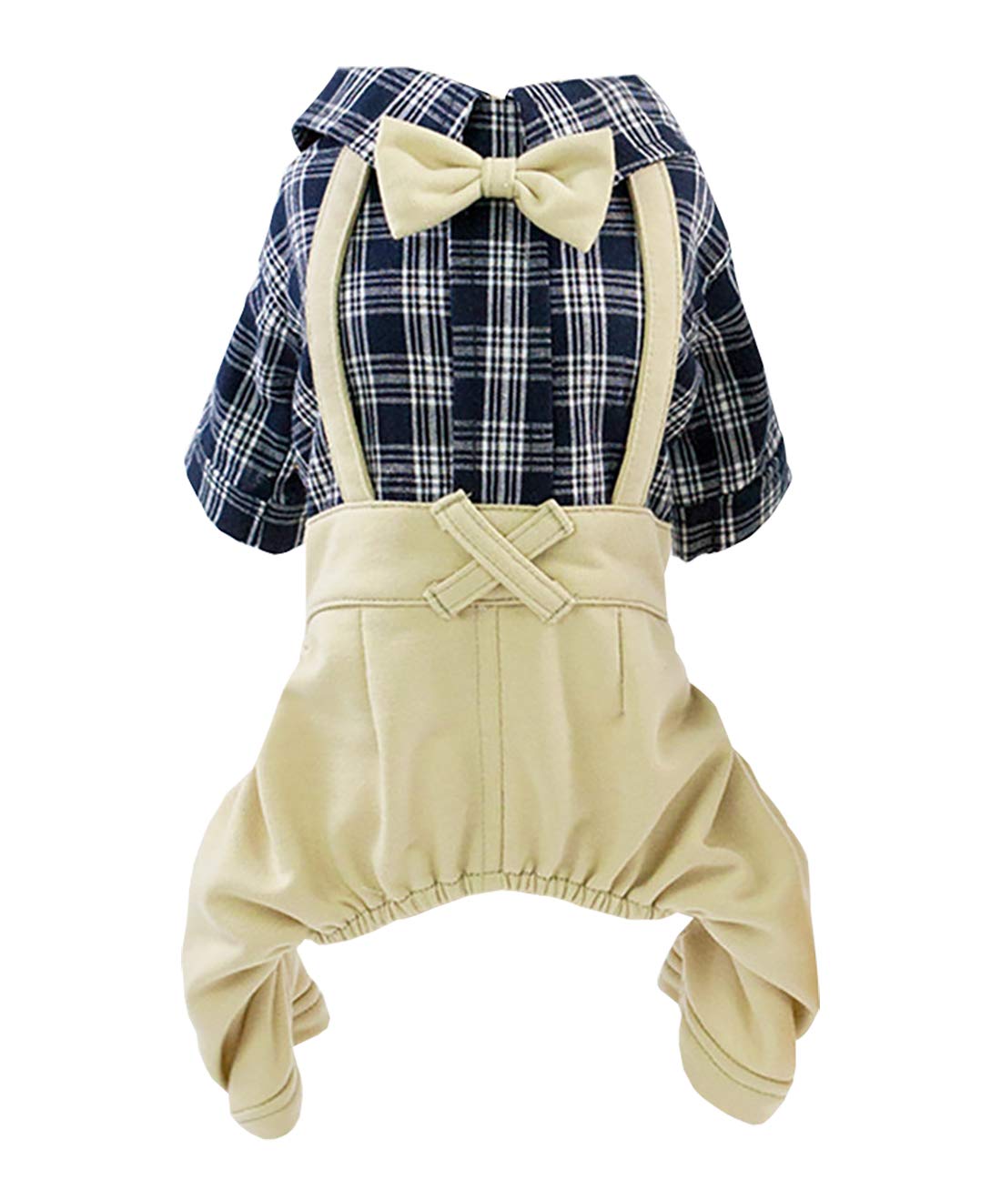 Izefia Dog Shirt Clothes Plaid Shirt Bow Tie 4 Legs Casual Shirt Overall Cool Summer Spring Autumn Vest for Small Dog Puppy Cat (Blue-Black, L)