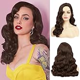 Swiking Brown Long Curly Wigs for Women Wavy Finger Wave Nature Hair Costume Wigs for Cosplay Party