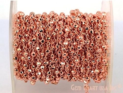 3 feet Beautiful Copper Pyrite, 3-3.5mm With Copper wire wrapped Rosary Chain by feet (CPCP-30002)