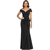 REIOKJT Mother of The Bride Dresses for Women - Satin Off Shoulder Mermaid Long Ruched Formal Evening Dress