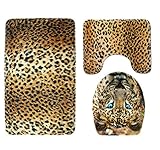 WARMSHOP 3Pcs A Set Bathroom Toilet Rug Animal Tiger Leopard - Print Toilet Mat Set Soft Flannel Rug+Lid Toilet Cover+Bath Mat (Camouflage-B)