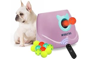 WIGGLYTAIL Automatic Dog Ball Launcher, Dog Ball Fetch Machine with Remote Control, Auto Ball Thrower for Small Dogs and Puppies, Pet Self Playing Toys, Indoor and Outdoor Interactive Toys with 10 Balls