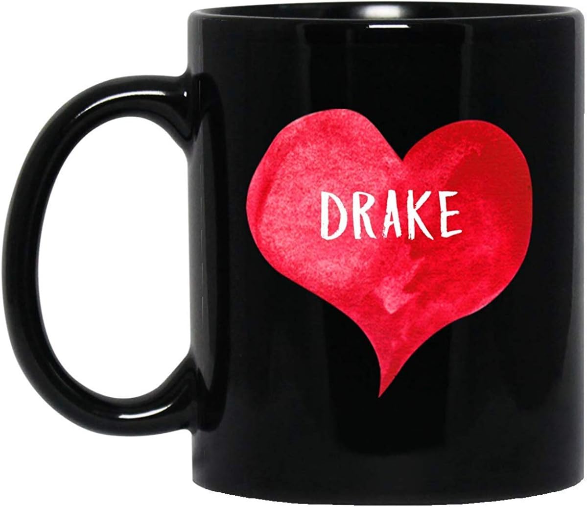 Ceramic Mug, Tea Mug, I Love Drake Mug with Heart Shape, Personalized 11oz Coffee Mug, Custom Name, Gift for Him & Her, Wedding, Anniversary Present
