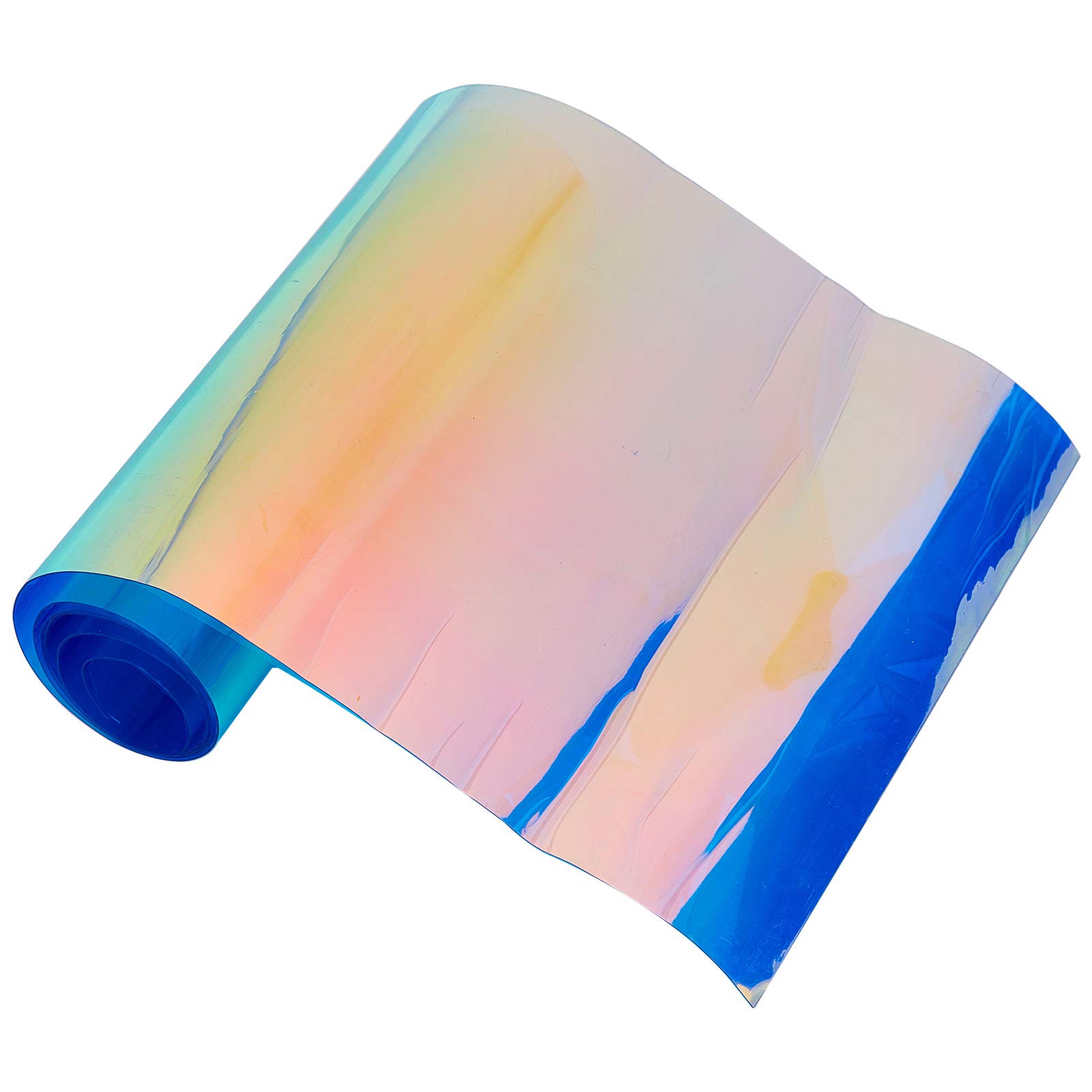 GORGECRAFT PVC Holographic Sheet 7.87" x 38.77" (98.5cm X 20cm) Transparent Iridescent Vinyl Rainbow Glossy Clear Film Mirrored Foil Fabric for Shoes Bag Sewing Patchwork, Blue