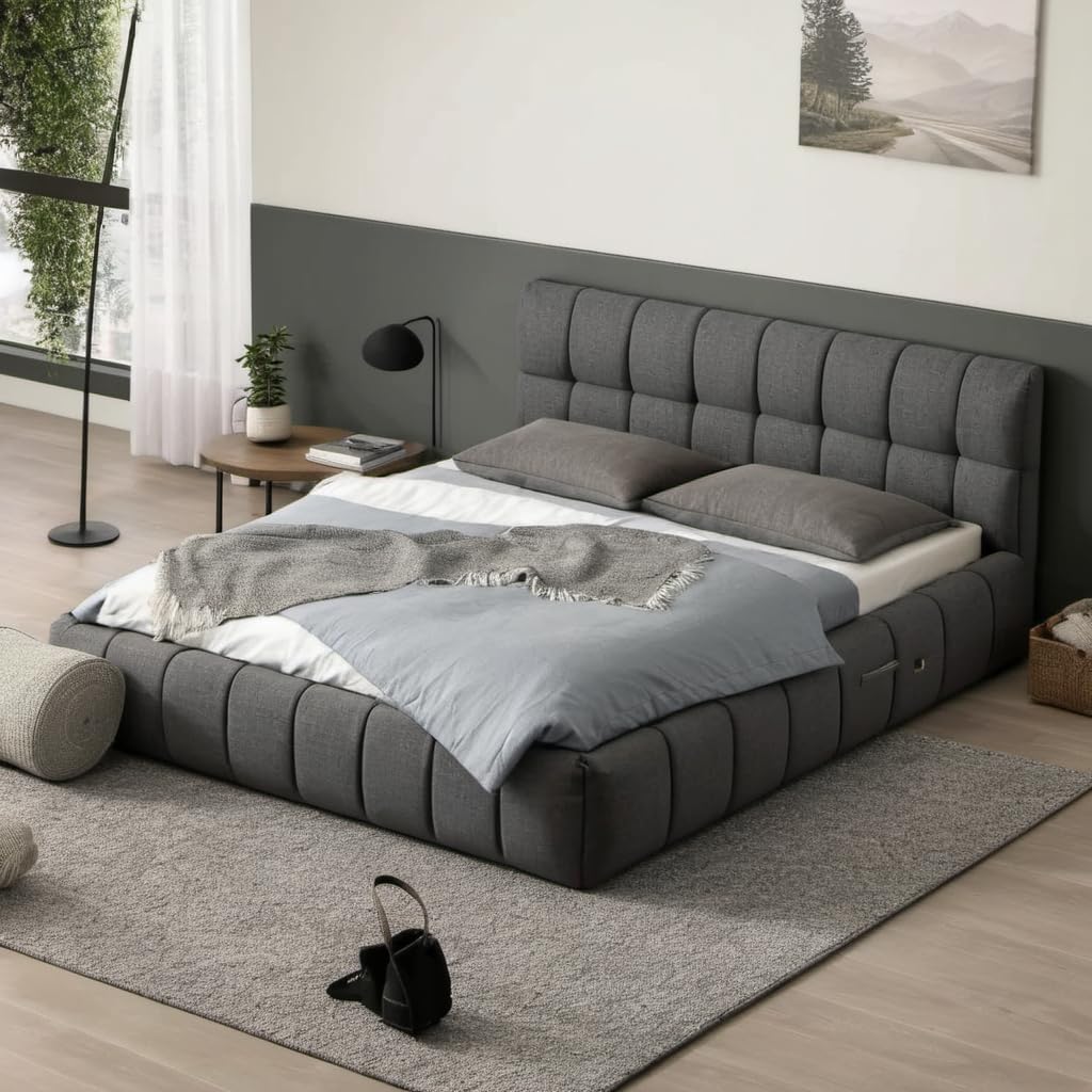Photo 1 of ***missing hardware***
DNYN Upholstered Queen Size Platform Bed with Thick Fabric for Kids/Adults,Solid Wood Bedframe for Bedroom,Apartment,Easy Assembly & No Box Spring Needed, Gray