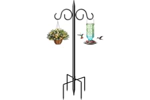 Surprizo Double Shepherds Hooks for Outdoor, 108 Inch Heavy Duty Bird Feeder Pole with 5 Prongs Base, Adjustable Shepherds Hook for Bird Feeder, Garden, Weddings, Hanging Plant, 1 Pack