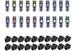 BlyilyB 20-Pack Mix color T5 2721 37 74 Wedge Led Bulb PC74 Twist Sockets Replacement Dash Dashboard Lights Instrument Panel 
