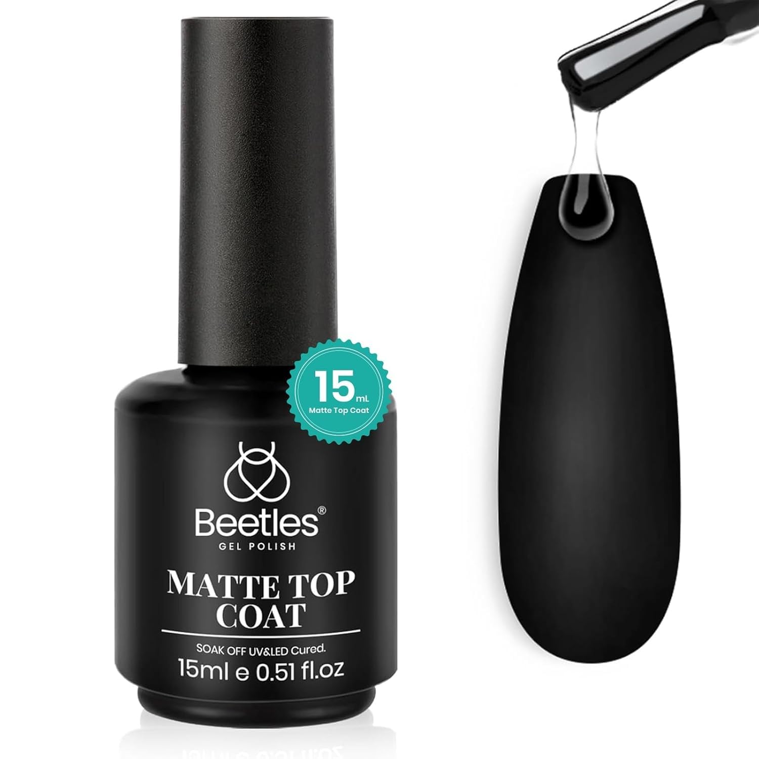 Photo 1 of Beetles Matte Gel Top Coat for Gel Nail Polish,15ML Chrome Proof Matte Top Coat No Wipe Powder-Resist Matte Finish for Detail Chrome Powder Painting and Long Lasting Gift Set for Women