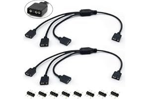 Jstincal 1-to-3 ARGB Splitter Cable, ARGB Cable, 5V 3 Pin Addressable RGB Splitter Extension Cable ARGB LED Sync Cable for Extend PC Computer ARGB Fans Or ARGB LED Series (2 Pack)