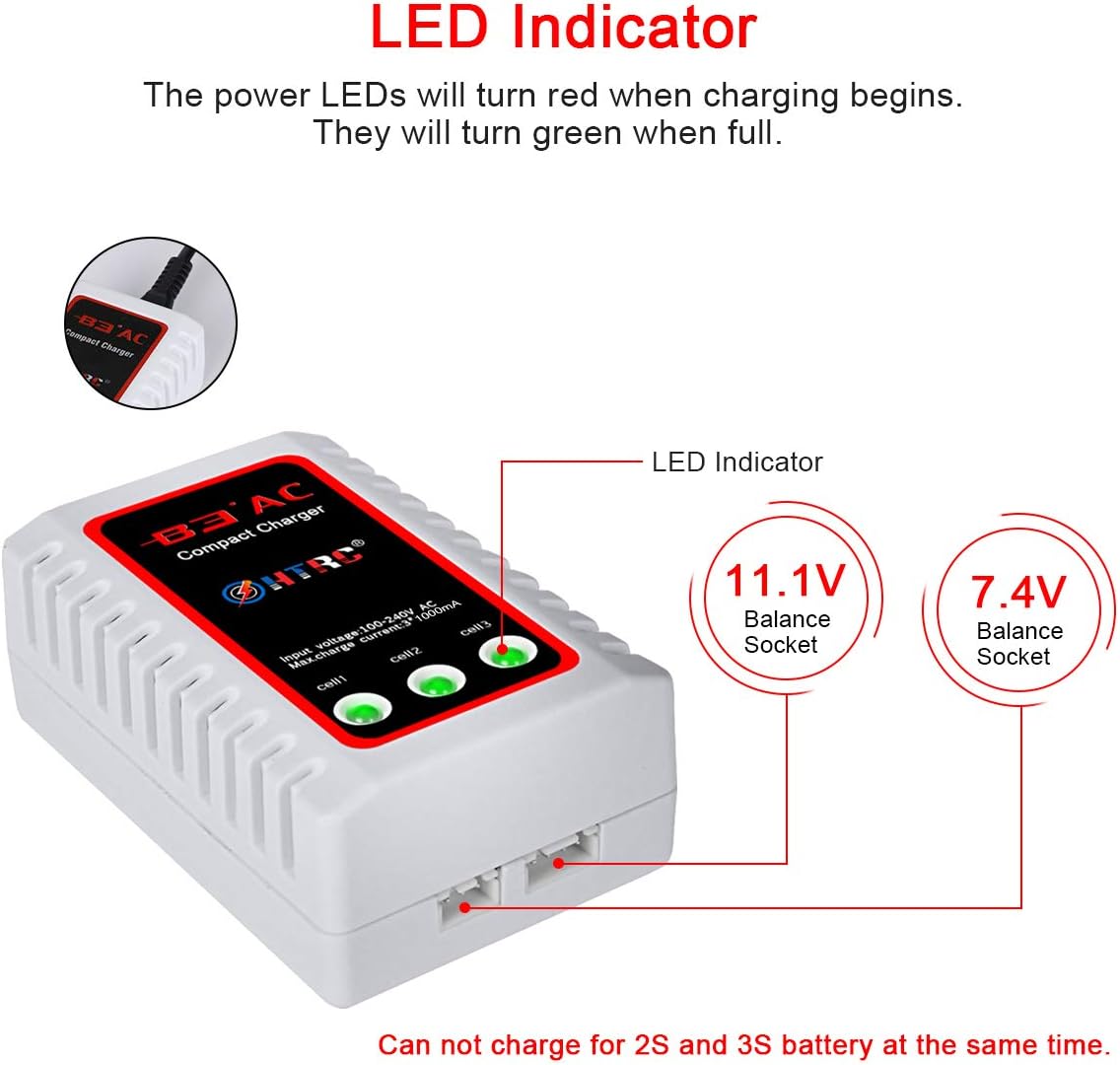 HTRC LiPo Charger 2S-3S Balance Battery Charger 7.4-11.1V RC B3AC Pro Compact Charger(White): Toys & Games